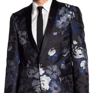 Satin Floral Tuxedo Suit Jacket